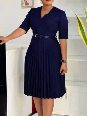 Women's Fashion V Neck Solid Color Pleated African Plus Size Maxi Dress